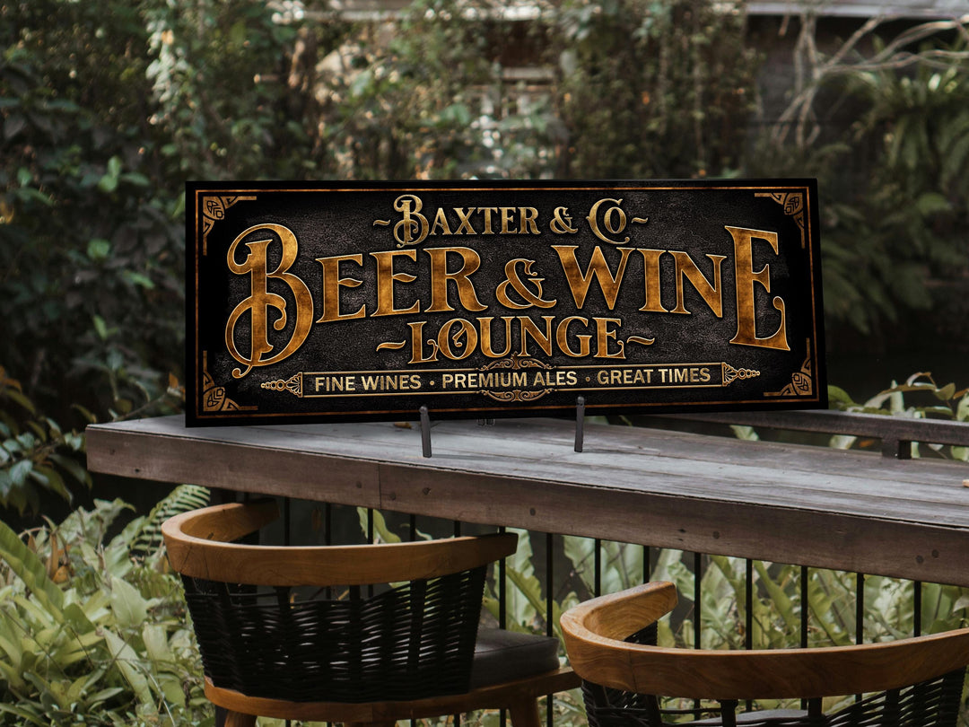 Beer & Wine Lounge Sign with Family Name | Personalized Beer and Wine Bar Sign | Customized Family Bar Sign | Personalized Wine Bar Sign