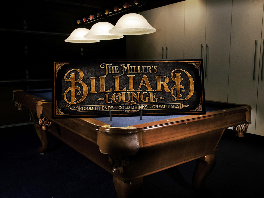 Billiard Lounge Sign with Family Name | Personalized Billiard Lounge Sign | Customized Family Billiards Sign | Personalized Pool Bar Sign