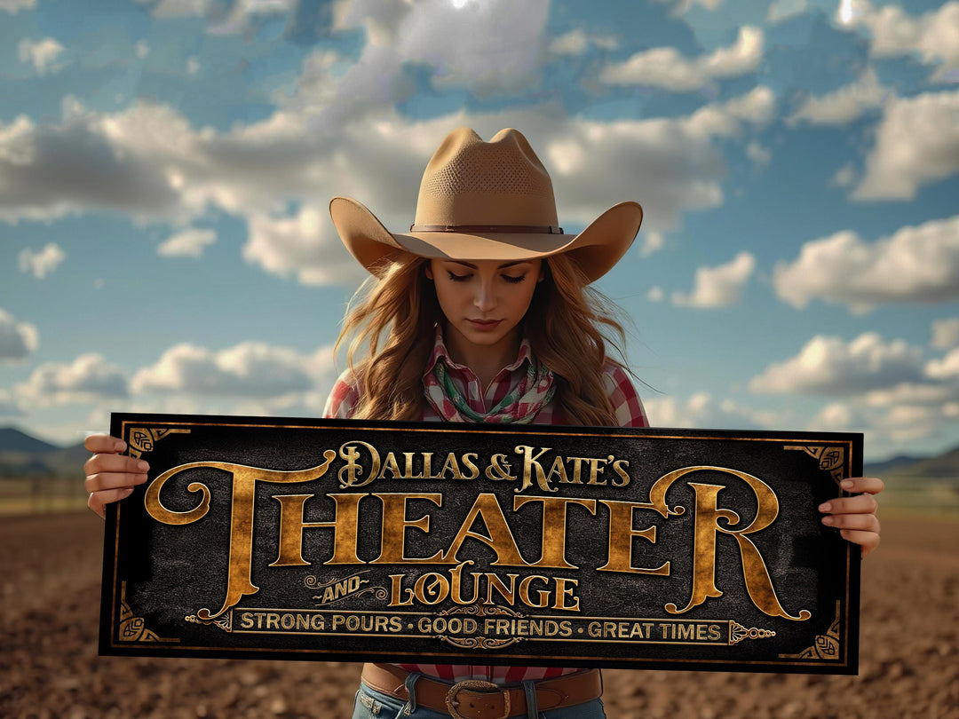 Theater and Lounge Sign with Family Name | Personalized Home Theater Sign | Customized Theater and Lounge Sign | Theater and Bar Sign