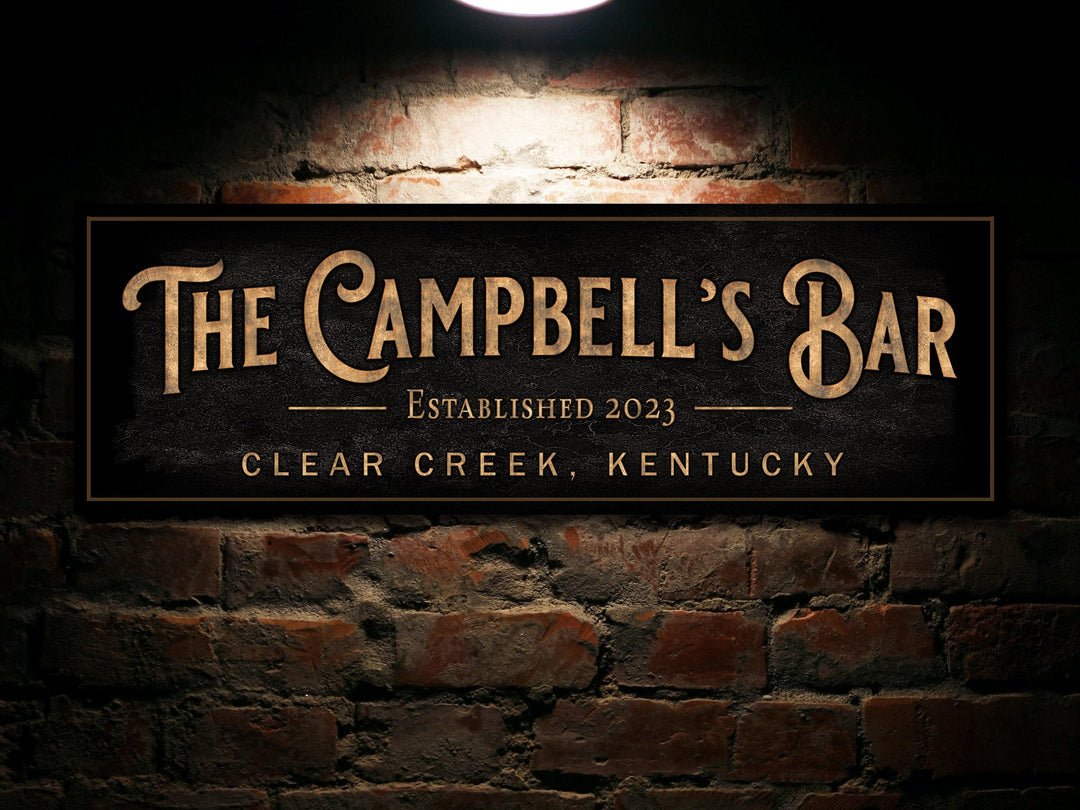Custom Name Bar Sign | Custom Bar Sign | Custom Cigar Parlor Bar Sign | Bar Sign for Family Home | Large Canvas Sign | Large Metal Sign