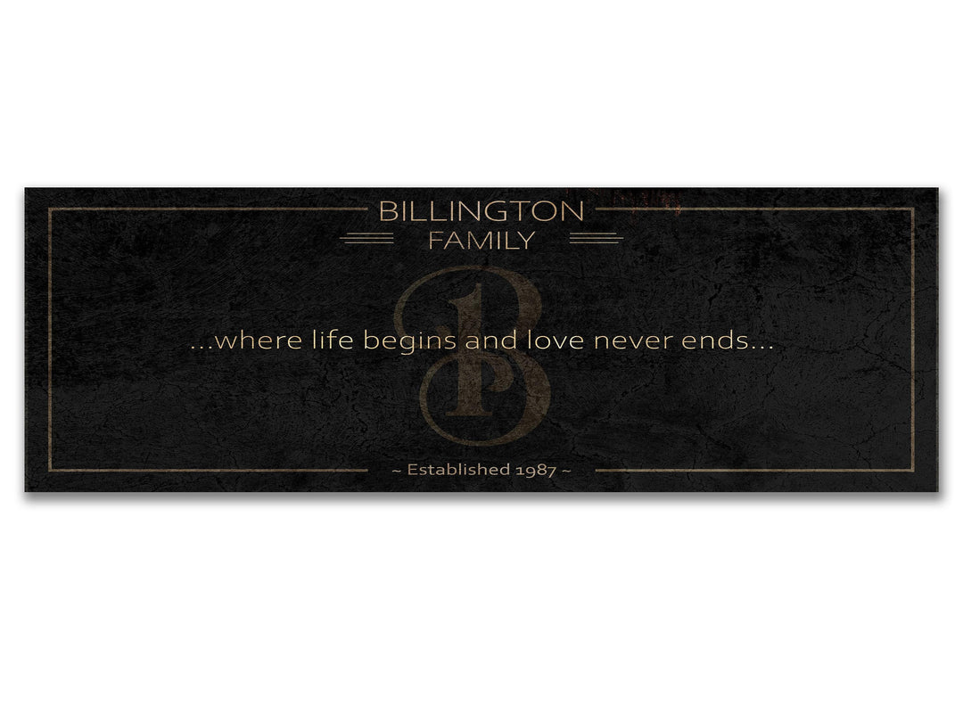 Family Where Life Begins Personalized Sign | Modern Farmhouse Custom Wall Decor on Metal or Canvas | Bedroom, Family Room Kitchen Wall Art