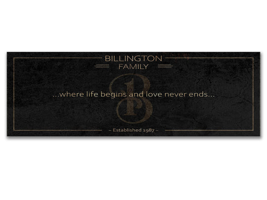 Family Where Life Begins Personalized Sign | Modern Farmhouse Custom Wall Decor on Metal or Canvas | Bedroom, Family Room Kitchen Wall Art