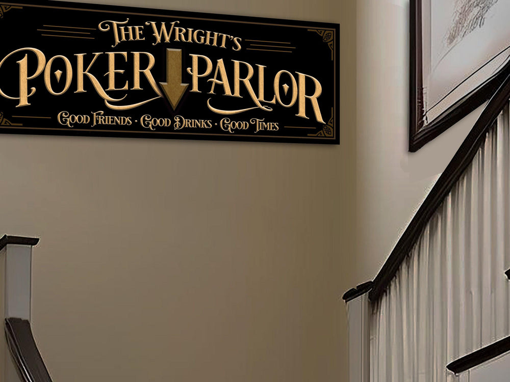 Custom Poker Parlor Sign with Personalized Family Name | Custom Wall Decor on Metal or Canvas Sign | Customized & Personalized Wall Art