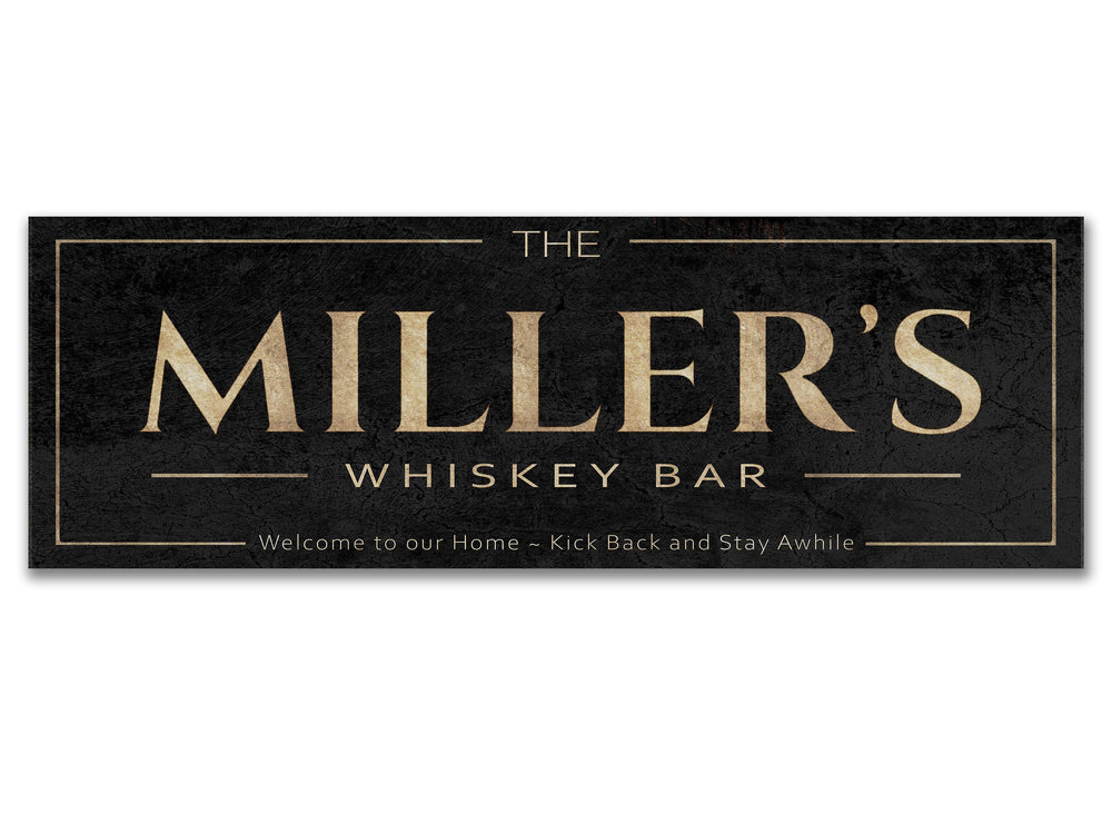 Whiskey Bar Sign with Personalized Family Name | Whiskey Bar Custom Wall Decor on Metal or Canvas Sign | Customized & Personalized Wall Art