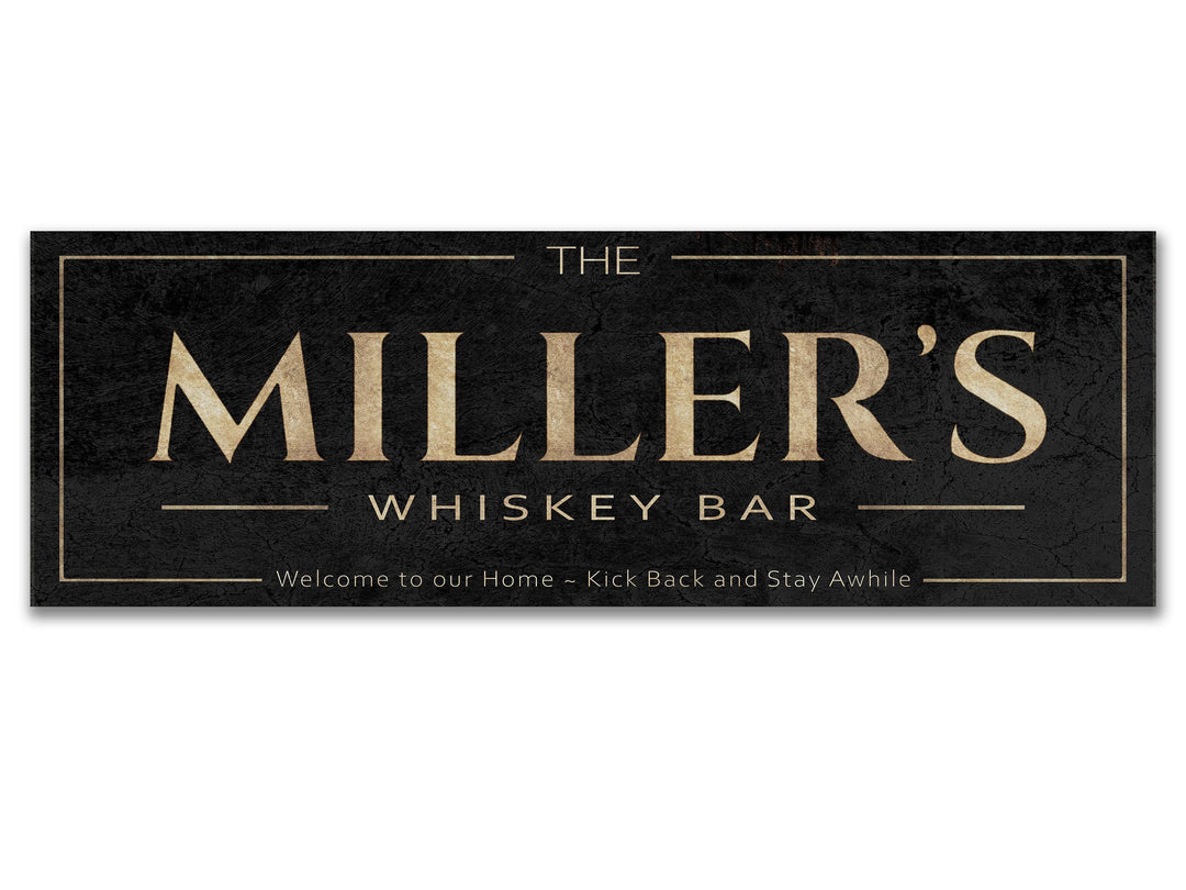 Whiskey Bar Sign with Personalized Family Name | Whiskey Bar Custom Wall Decor on Metal or Canvas Sign | Customized & Personalized Wall Art