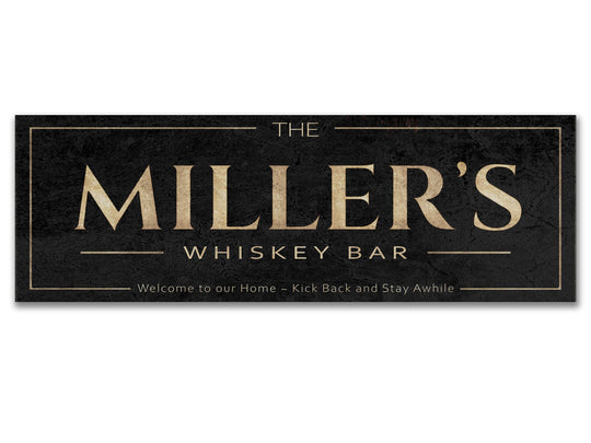 Whiskey Bar Sign with Personalized Family Name | Whiskey Bar Custom Wall Decor on Metal or Canvas Sign | Customized & Personalized Wall Art