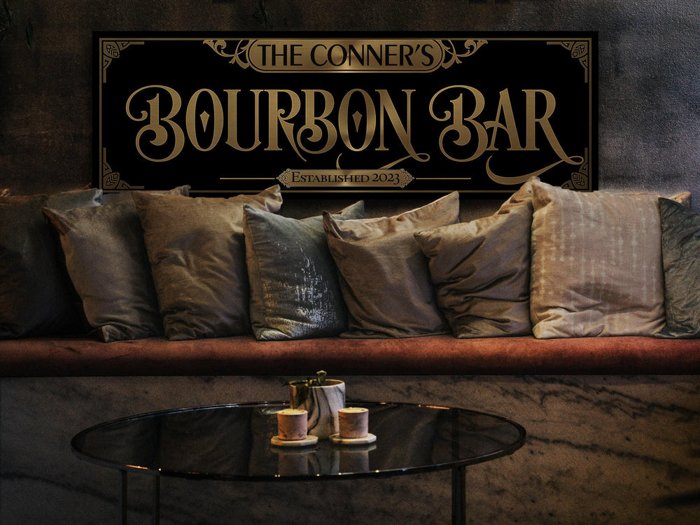 Classic Vintage Bourbon Bar Sign | Personalized Bar Sign | Vintage Farmhouse Wall Decor | Large Vintage Bourbon Bar Sign | Family Bar Decor