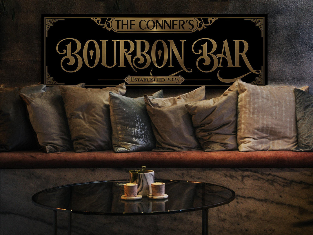 Classic Vintage Bourbon Bar Sign | Personalized Bar Sign | Vintage Farmhouse Wall Decor | Large Vintage Bourbon Bar Sign | Family Bar Decor