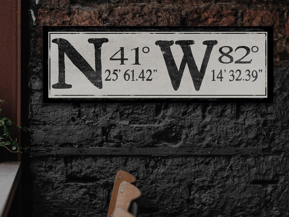 GPS Coordinates Sign, Minimalistic GPS Sign, Primitive GPS Sign, Personalized Latitude Longitude Sign, Rustic Farmhouse Coordinates Sign