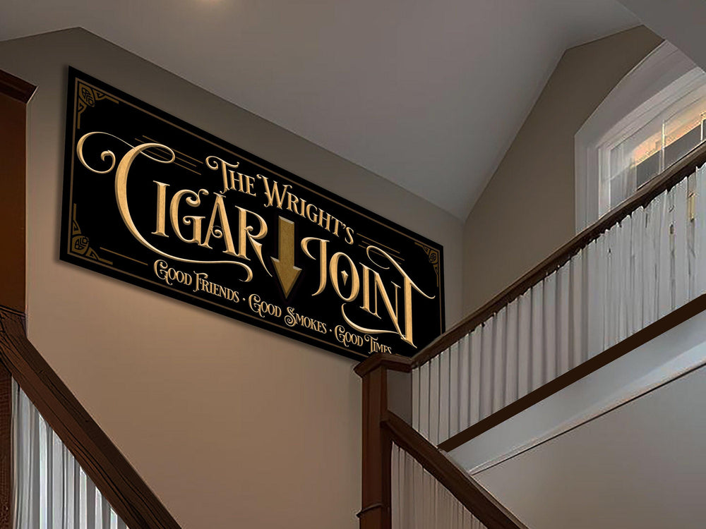 Custom Cigar Bar Sign with Personalized Family Name | Custom Wall Decor on Metal or Canvas Sign | Customized & Personalized Wall Art