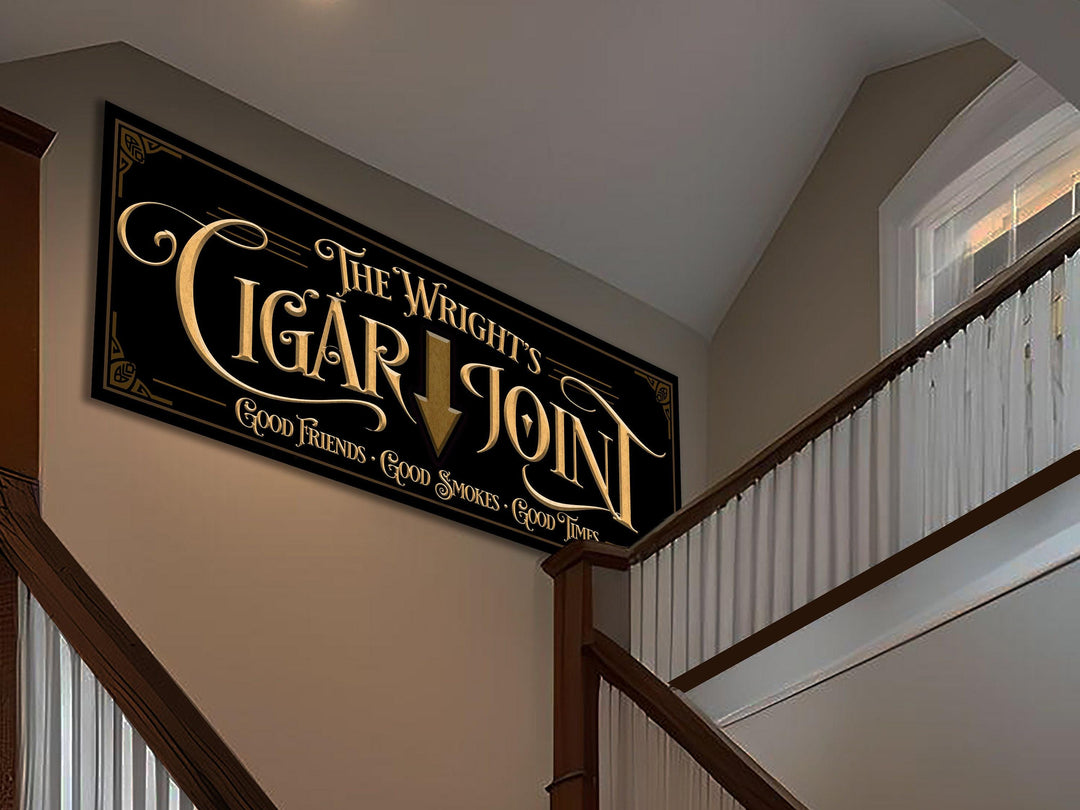 Custom Cigar Bar Sign with Personalized Family Name | Custom Wall Decor on Metal or Canvas Sign | Customized & Personalized Wall Art