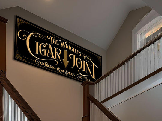 Custom Cigar Bar Sign with Personalized Family Name | Custom Wall Decor on Metal or Canvas Sign | Customized & Personalized Wall Art