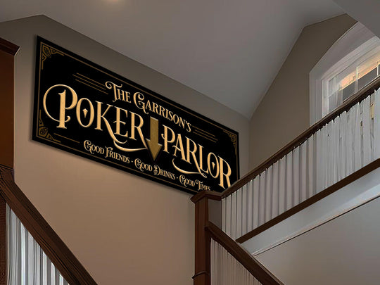 Custom Poker Parlor Sign with Personalized Family Name | Custom Wall Decor on Metal or Canvas Sign | Customized & Personalized Wall Art