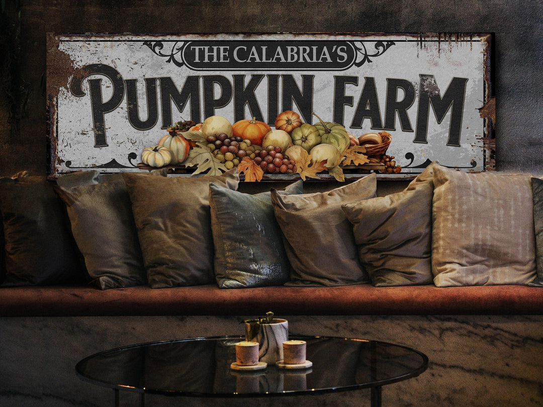 Pumpkin Farm Sign | Personalized Family Name Pumpkin | Rustic Farmhouse Wall Decor | Large Vintage Pumpkin Farm Sign | Pumpkin Patch Decor