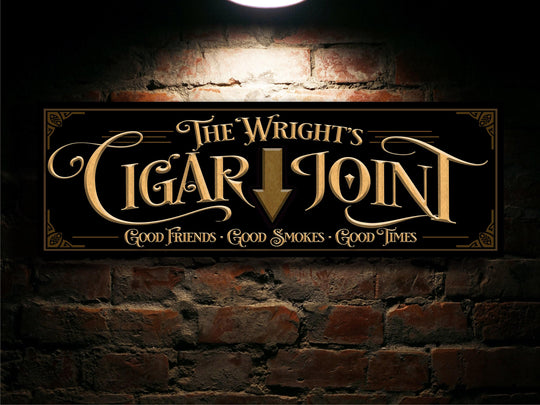 Custom Cigar Bar Sign with Personalized Family Name | Custom Wall Decor on Metal or Canvas Sign | Customized & Personalized Wall Art