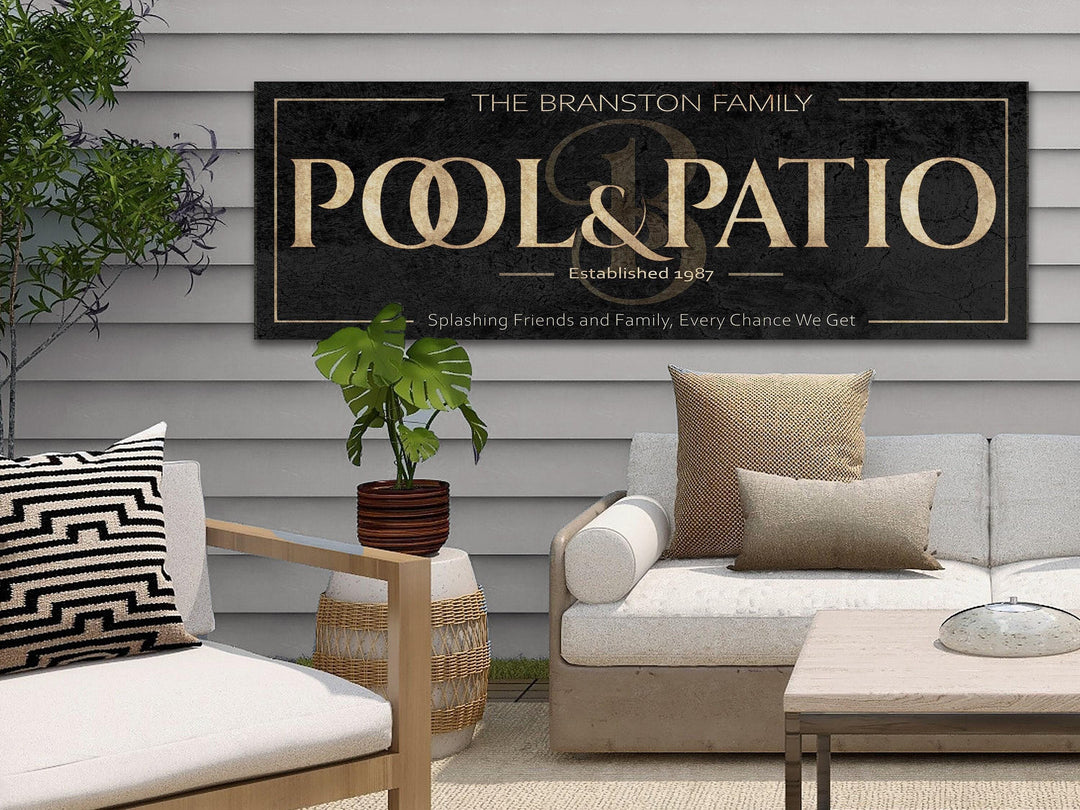 Custom Pool and Patio Sign with Personalized Family Name | Custom Wall Decor on Metal or Canvas Sign | Customized & Personalized Wall Art