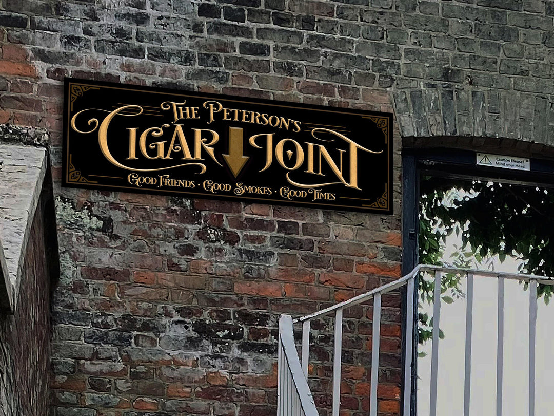Custom Cigar Bar Sign with Personalized Family Name | Custom Wall Decor on Metal or Canvas Sign | Customized & Personalized Wall Art