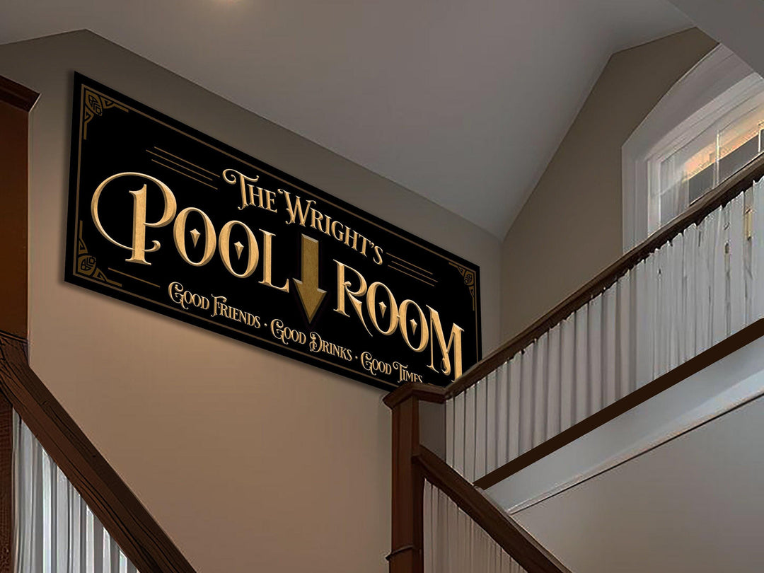Custom Pool Billiards Sign with Personalized Family Name | Custom Wall Decor on Metal or Canvas Sign | Customized & Personalized Wall Art