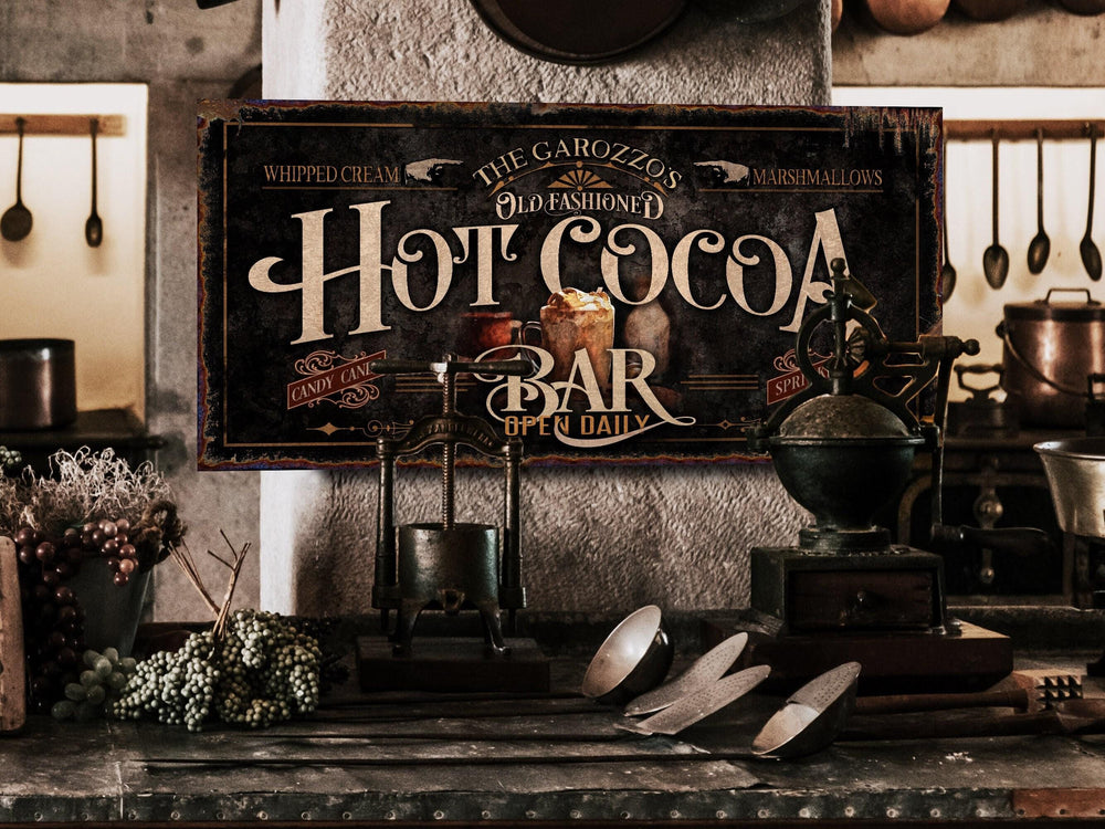 Hot Cocoa Bar Sign | Family Name Christmas Sign | Personalized Cocoa Bar Sign | Farmhouse Christmas | Wall Decor | Urban Rust Sign