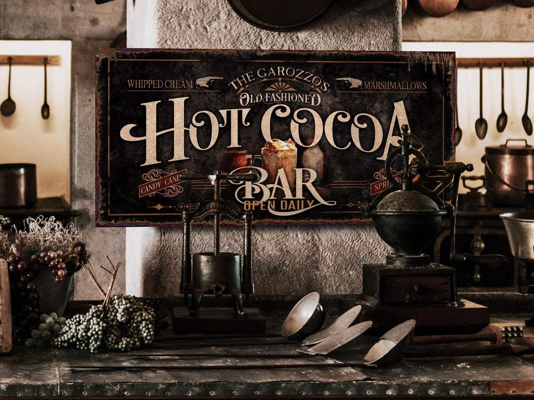Hot Cocoa Bar Sign | Family Name Christmas Sign | Personalized Cocoa Bar Sign | Farmhouse Christmas | Wall Decor | Urban Rust Sign