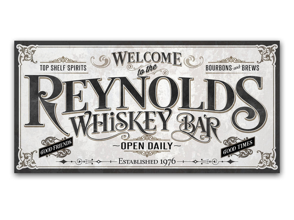 Personalized Whiskey Bar Sign | Customized Bar Sign | Large Personalized Family Name Whiskey Bar Sign | Large Metal or Canvas Wall Art