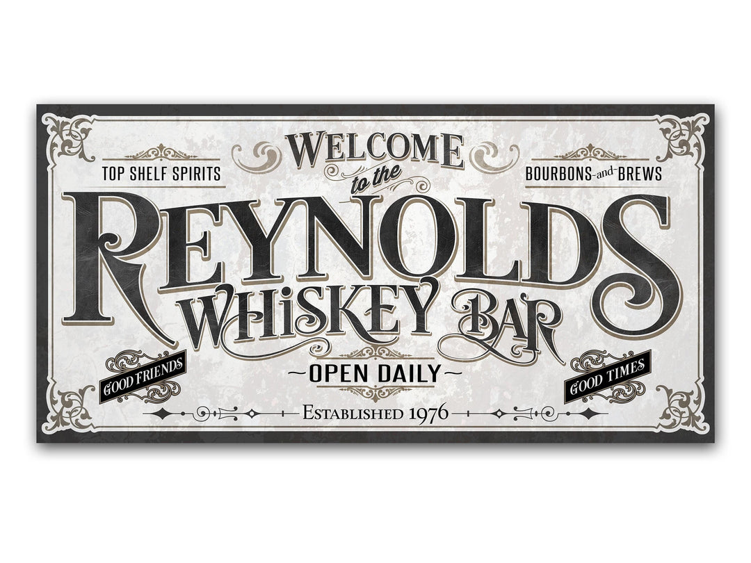 Personalized Whiskey Bar Sign | Customized Bar Sign | Large Personalized Family Name Whiskey Bar Sign | Large Metal or Canvas Wall Art