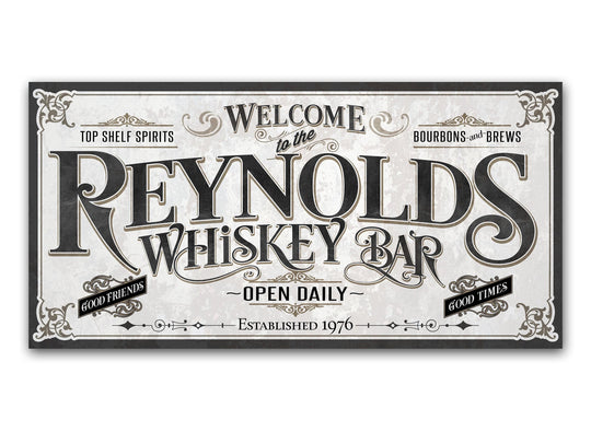 Personalized Whiskey Bar Sign | Customized Bar Sign | Large Personalized Family Name Whiskey Bar Sign | Large Metal or Canvas Wall Art