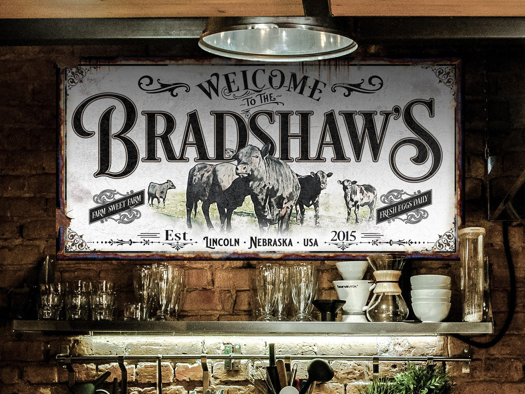 Black Angus Personalized Sign | Family Name Farmhouse Sign | Farmhouse Sign | Ranch House Plans | Farm Wall Decor | Distressed Sign