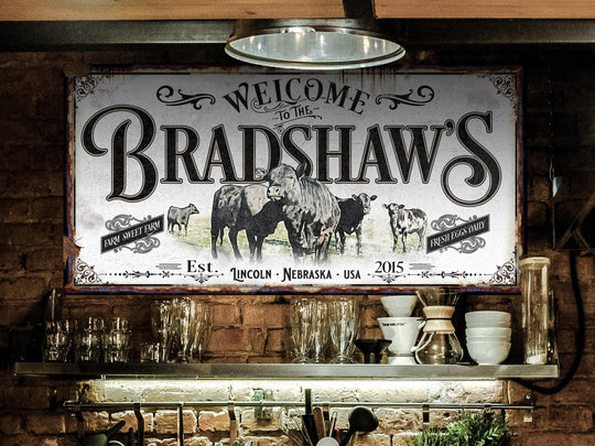 Black Angus Personalized Sign | Family Name Farmhouse Sign | Farmhouse Sign | Ranch House Plans | Farm Wall Decor | Distressed Sign