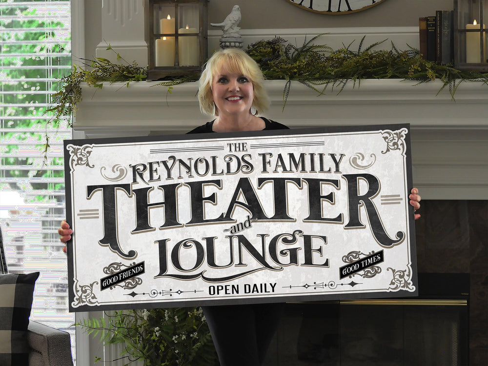Personalized Theater and Lounge Sign | Customized Theater Sign | Family Lounge Sign | Large Metal Wall Art | Large Canvas Wall Art