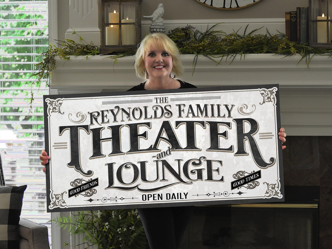 Personalized Theater and Lounge Sign | Customized Theater Sign | Family Lounge Sign | Large Metal Wall Art | Large Canvas Wall Art