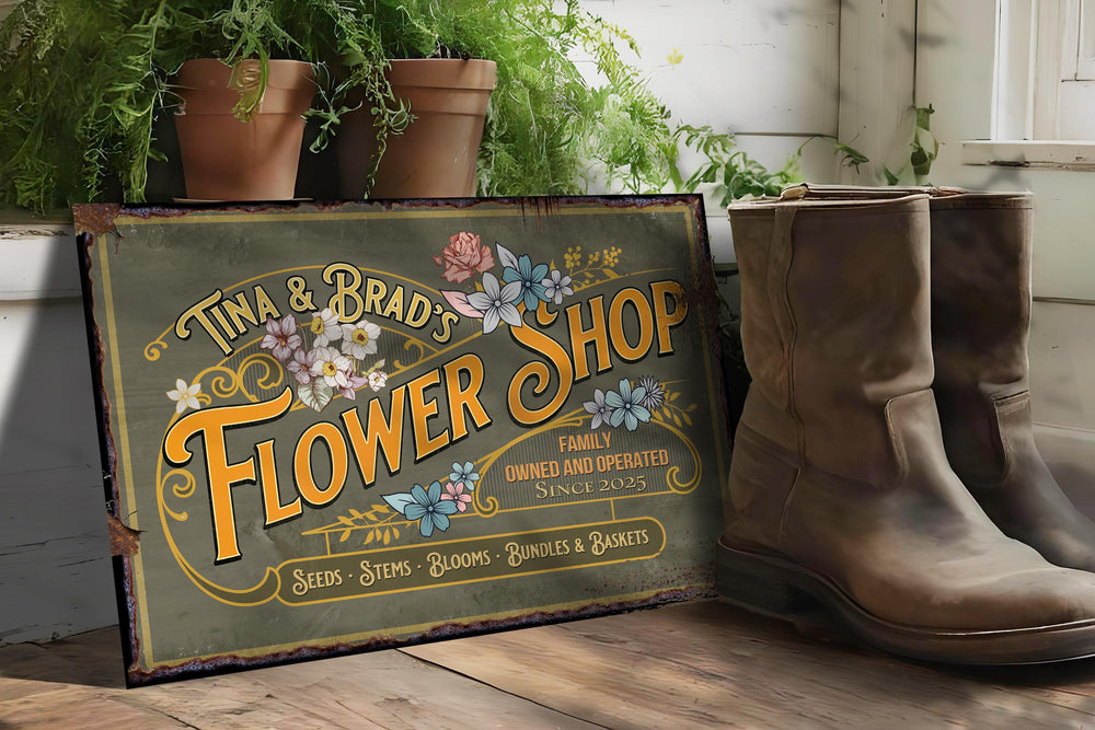 Flower Shop Sign | Personalized Flower Shop | Spring Sign | Springtime Flowers | Flower Wall Art | Metal FLower Sign | Canvas Flower Sign