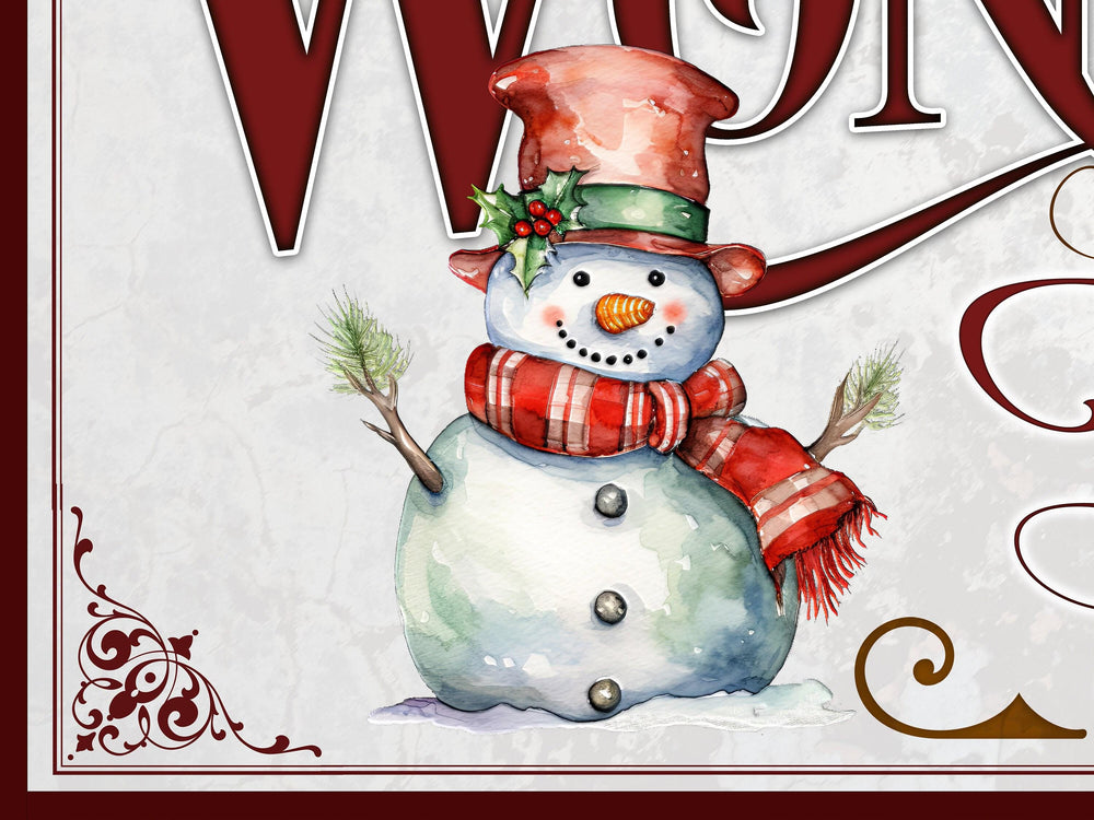Vivid Crimson Winter Sign | Winter Decor | Personalized Winter Sign | Snowman Family Sign | Snowman Big Canvas | Snowman Big Metal Sign