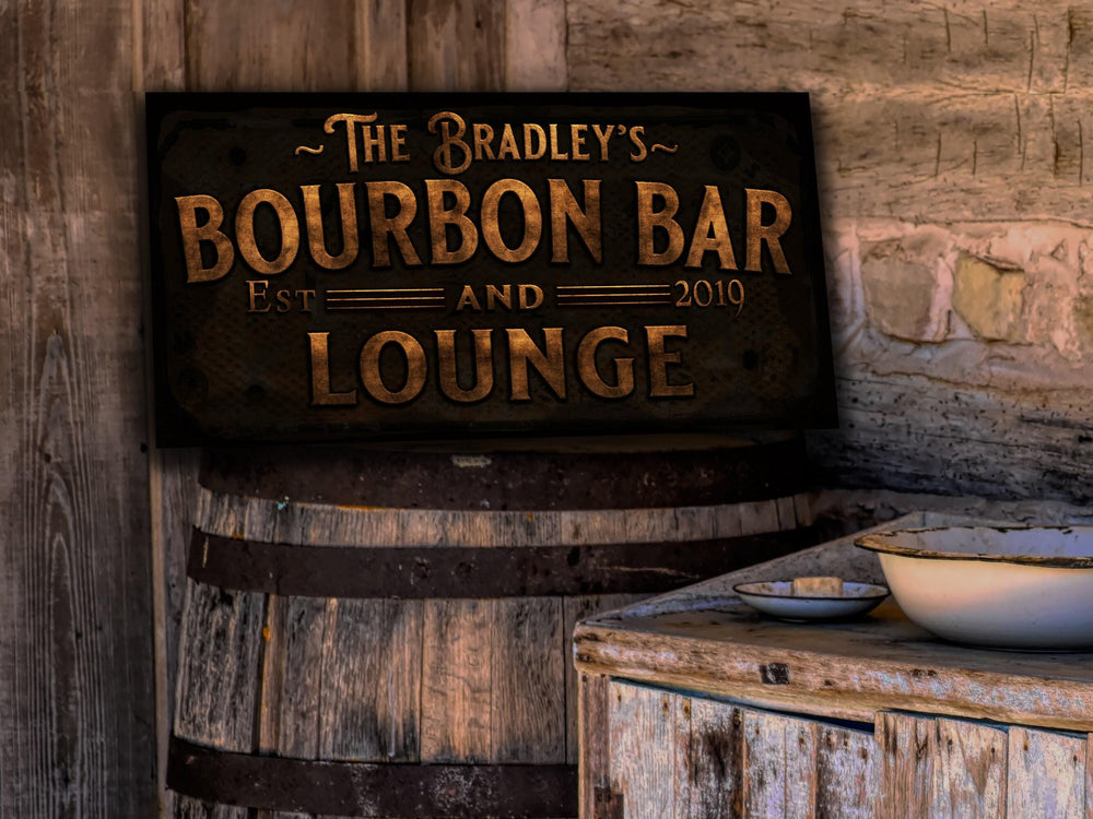Primitive Farmhouse Bourbon Bar Sign | Personalized Bourbon Sign | Bourbon Lounge Sign | Family Name Bar Sign | Family Bar Sign