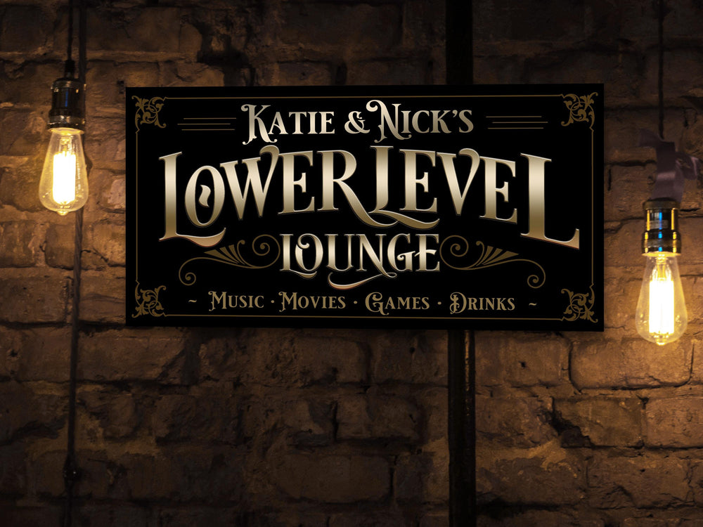 Lower Level Bar Sign, Personalized Bar Sign, Lower Level Sign, Man Cave Decor, Ivory Taupe Color Scheme, Available in Four Color Schemes