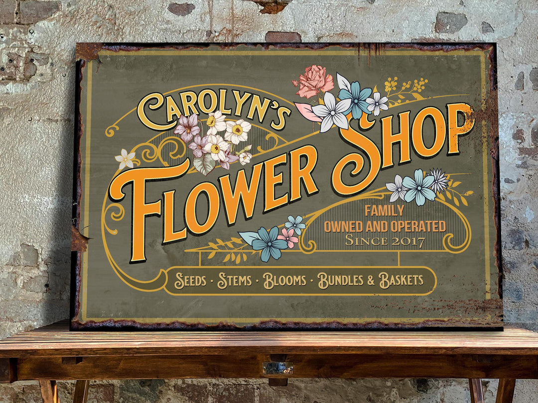 Flower Shop Sign | Personalized Flower Shop | Spring Sign | Springtime Flowers | Flower Wall Art | Metal FLower Sign | Canvas Flower Sign