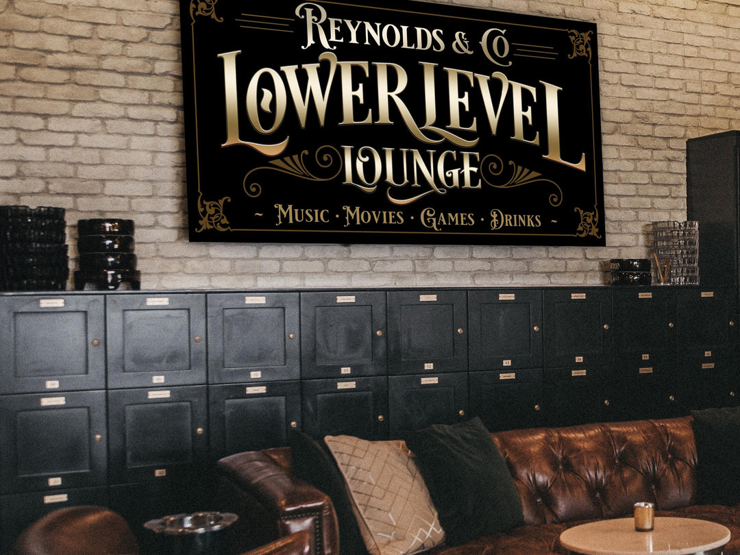 Lower Level Bar Sign, Personalized Bar Sign, Lower Level Sign, Man Cave Decor, Ivory Taupe Color Scheme, Available in Four Color Schemes