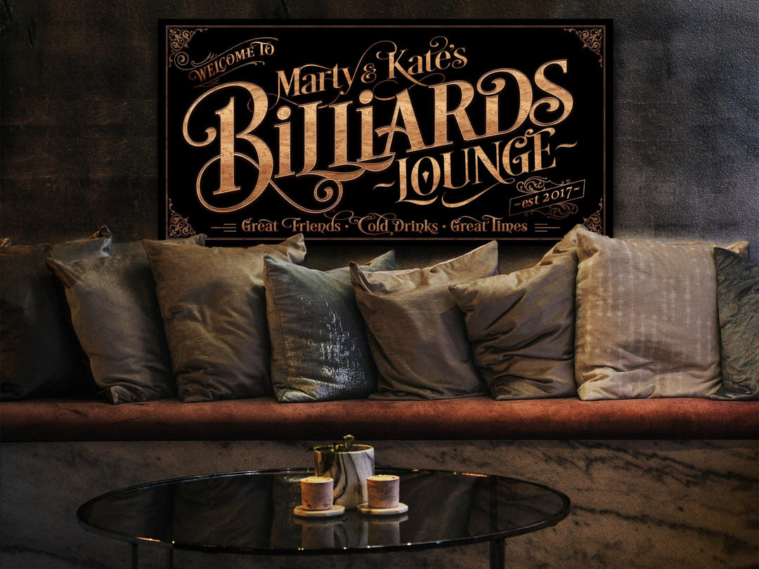 Personalized Billiards Sign - Metal or Canvas! | Custom Billiards Lounge Sign | Farmhouse Sign | Billiards Bar | Customized Pool Hall Sign
