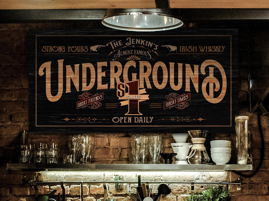 Underground Bar Sign | Family Bar Sign | Distressed Wood Grain Underground Bar | Family Name Bar Sign | Personalized Name Bar Sign