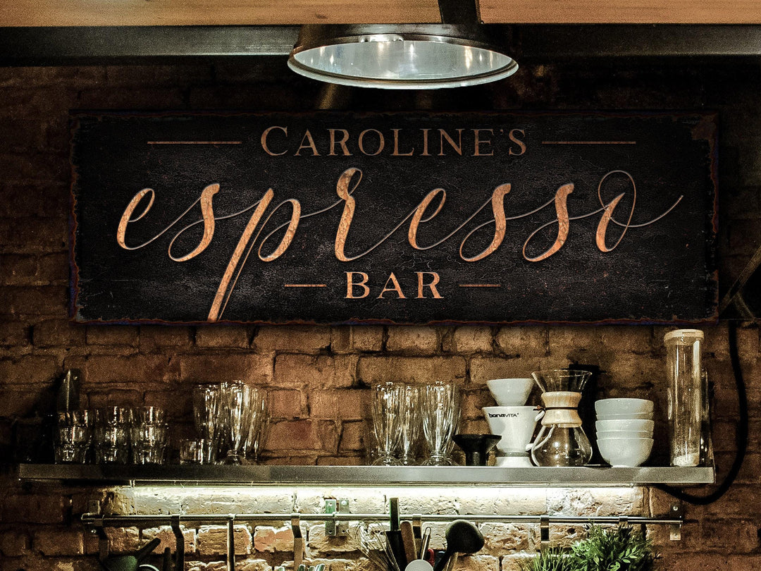 Coffee Bar Sign | Personalized Family Name Sign | Modern Farmhouse Wall Decor | Large Vintage Coffee Bar Sign | Coffee Bar Decor