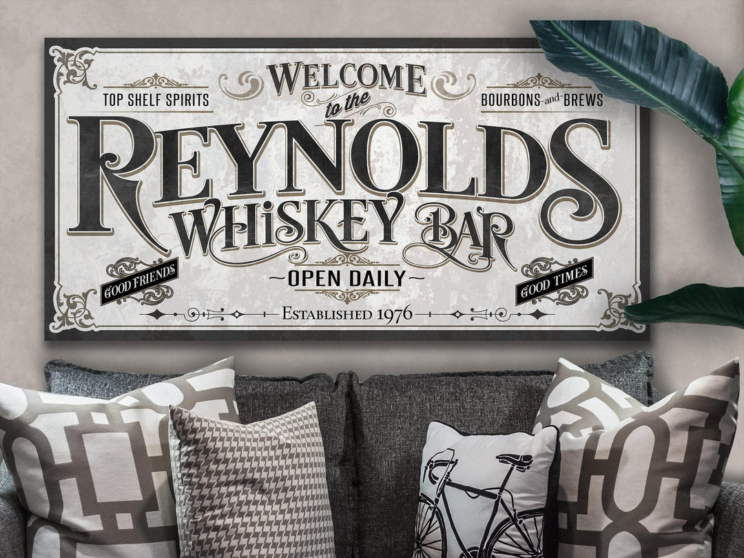 Personalized Whiskey Bar Sign | Customized Bar Sign | Large Personalized Family Name Whiskey Bar Sign | Large Metal or Canvas Wall Art