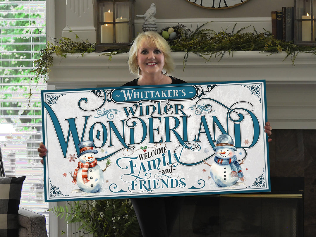 Blue Sapphire Winter Sign | Winter Decor | Personalized Winter Sign | Snowman Family Sign | Snowman Big Canvas | Snowman Big Metal Sign