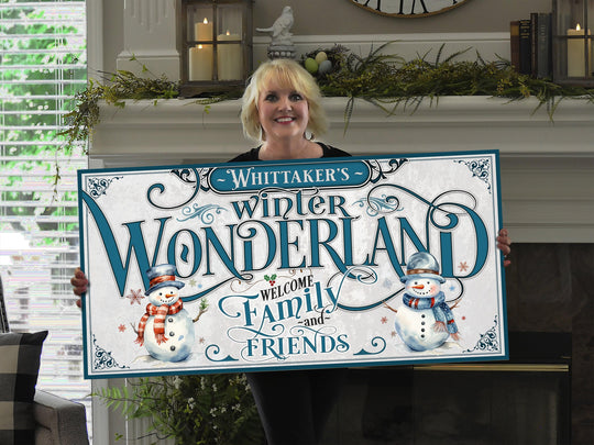 Blue Sapphire Winter Sign | Winter Decor | Personalized Winter Sign | Snowman Family Sign | Snowman Big Canvas | Snowman Big Metal Sign