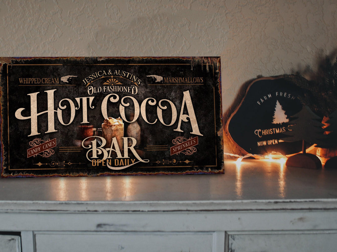 Hot Cocoa Bar Sign | Family Name Christmas Sign | Personalized Cocoa Bar Sign | Farmhouse Christmas | Wall Decor | Urban Rust Sign