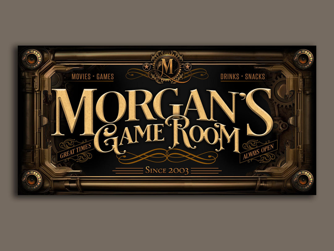 Personalized Steampunk Sign - Metal or Canvas! | Custom Steampunk Game Room Sign | Farmhouse Sign | Game Room Decor | Customized Steampunk
