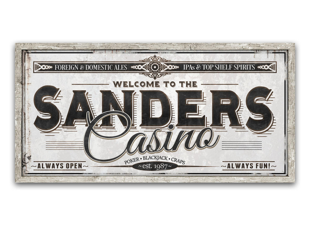 Personalized Casino Sign - Metal or Canvas | Custom Casino Sign | Personalized Family Casino Gambling Sign | Large Metal Wall Art