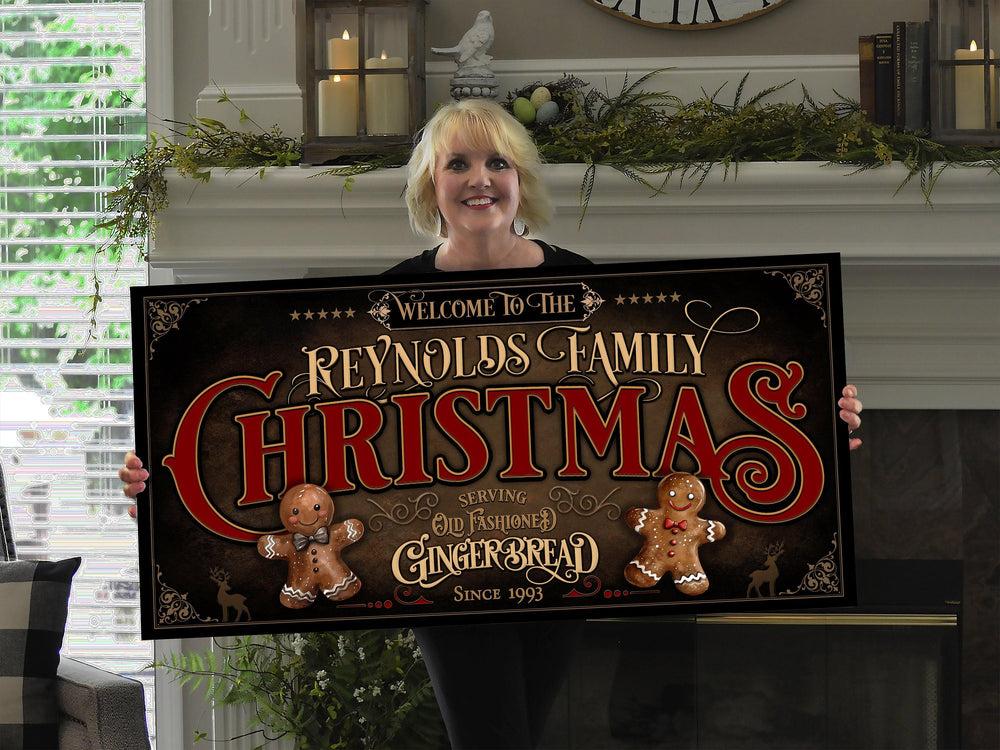 Vintage Gingerbread Christmas Sign | Gingerbread Decor Sign | Personalized Christmas Sign | Old Fashioned Christmas Sign on Canvas or Metal
