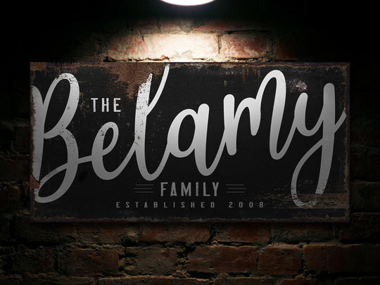 Dark Family Name Sign | Rustic Family Sign | Large Personalized Family Name Sign | Large Canvas Wall Art | Large Metal Wall Art