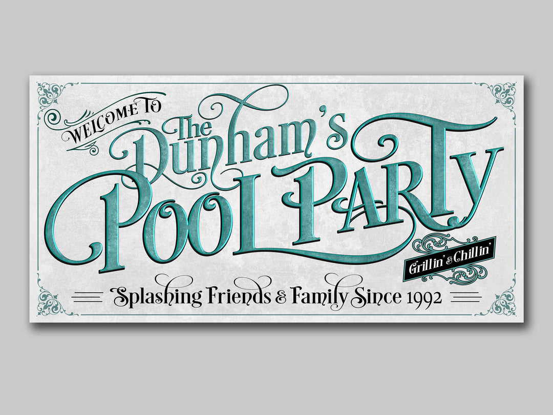 Personalized Pool Party Patio Decor | Custom Family Name Pool Sign | Modern Farmhouse Pool Sign | Teal Blue Pool Decor | Pool Party Sign