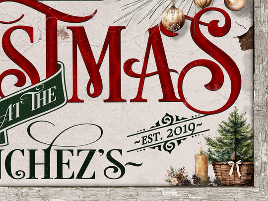 Family Christmas Sign | Personalized Welcome Christmas Decor Sign | Rustic Christmas Sign | Farmhouse Christmas | Large Canvas | Large Metal